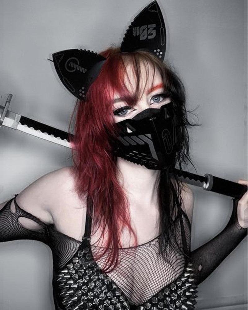 Bad Girl Cyberpunk Cat Ear Headband And Mask (Sold Separately)