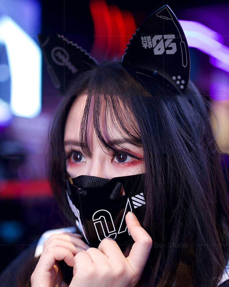 Bad Girl Cyberpunk Cat Ear Headband And Mask (Sold Separately)