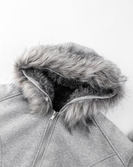 Gray Faux Fur-Lined Hooded Jacket