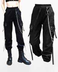 Cool Women Black Chain Cargo Pants