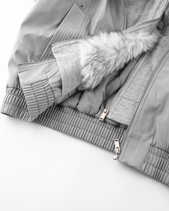 Silver Gray Faux Fur-Lined Hooded Jacket