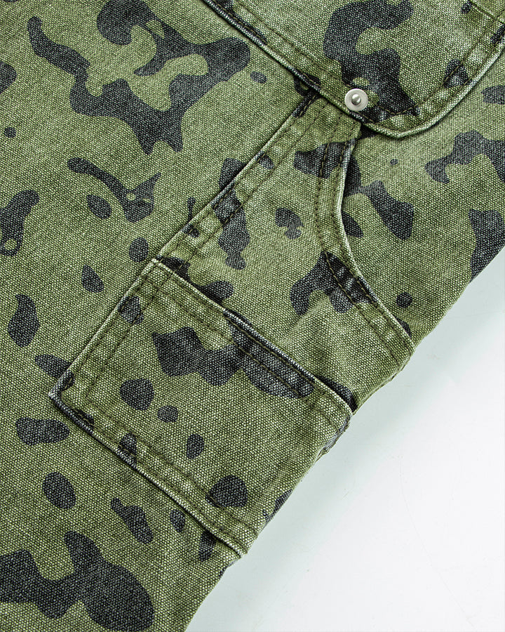 Green Camo Wide-Leg Denim Pants
