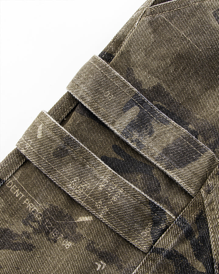 Washed Camo Multi-Pocket Cargo Pants