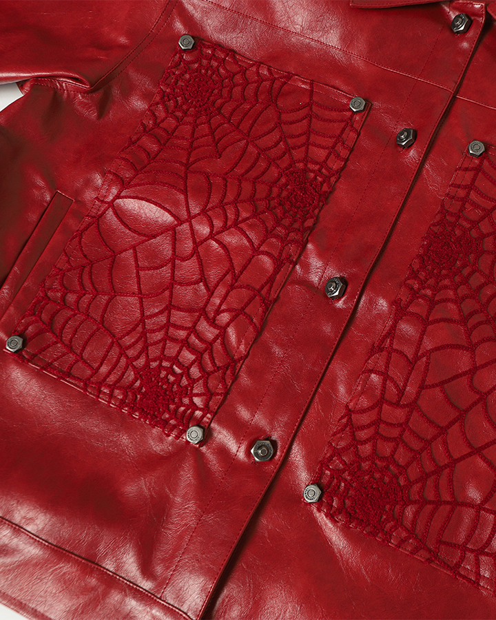 Faux Leather Jacket with Spiderweb Panels
