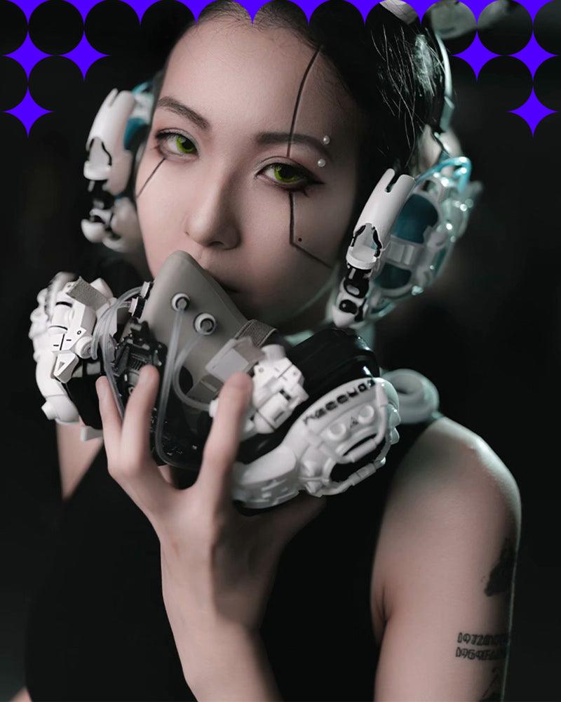 Fallen Angel Futuristic Cosplay Cyberpunk White Headband And Mask (Sold Separately)