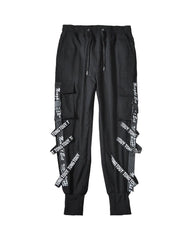 Multi-Ribbon Black Cargo Pants