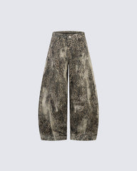 Leopard Print Fur-Trimmed Pants