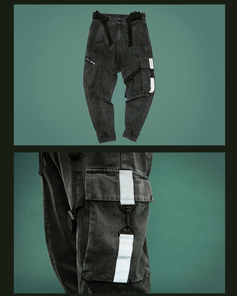 Cyberpunk Reflective Unisex Denim Cargo Pants