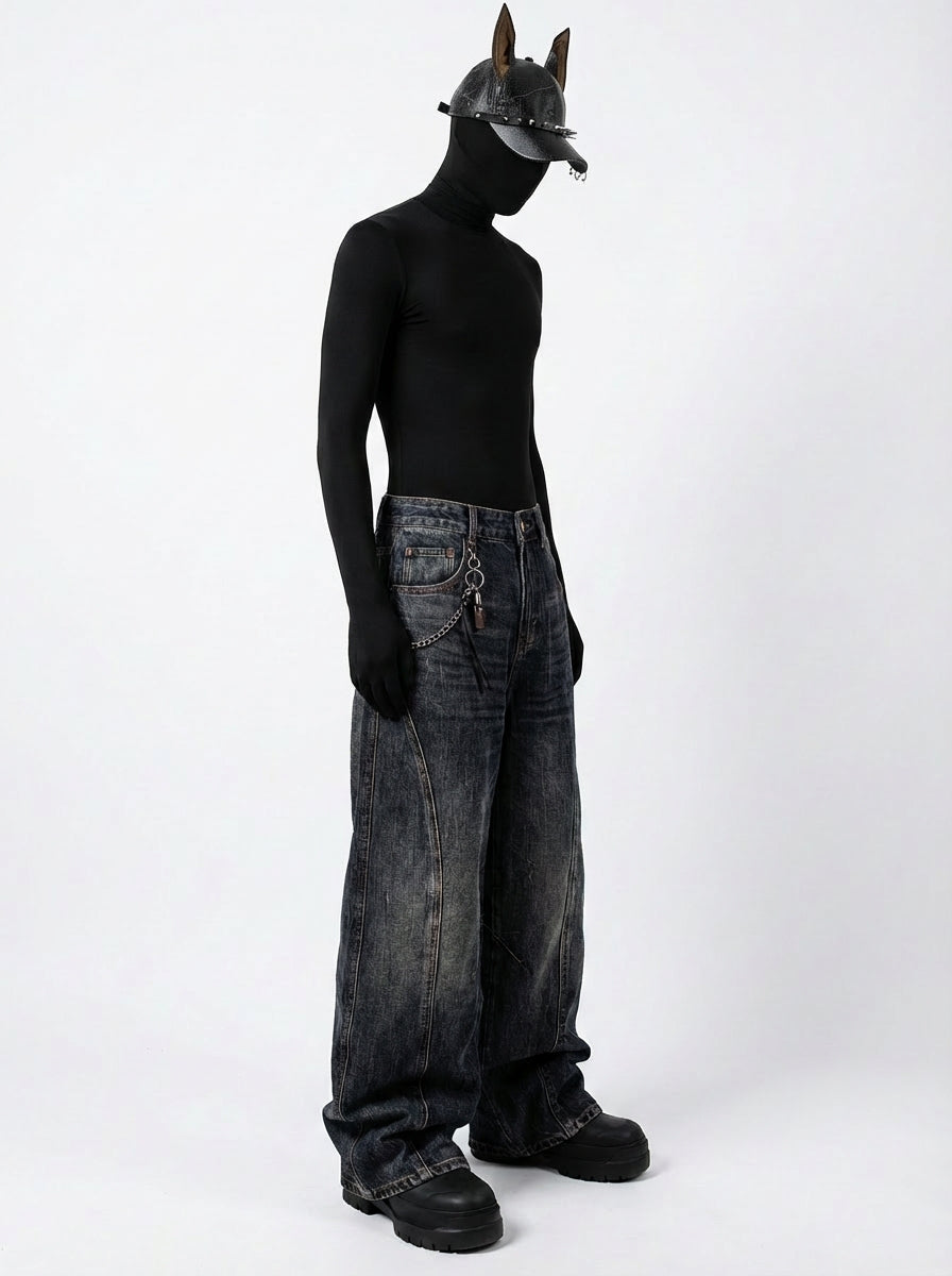 Dark Wash Wide-Leg Denim Pants