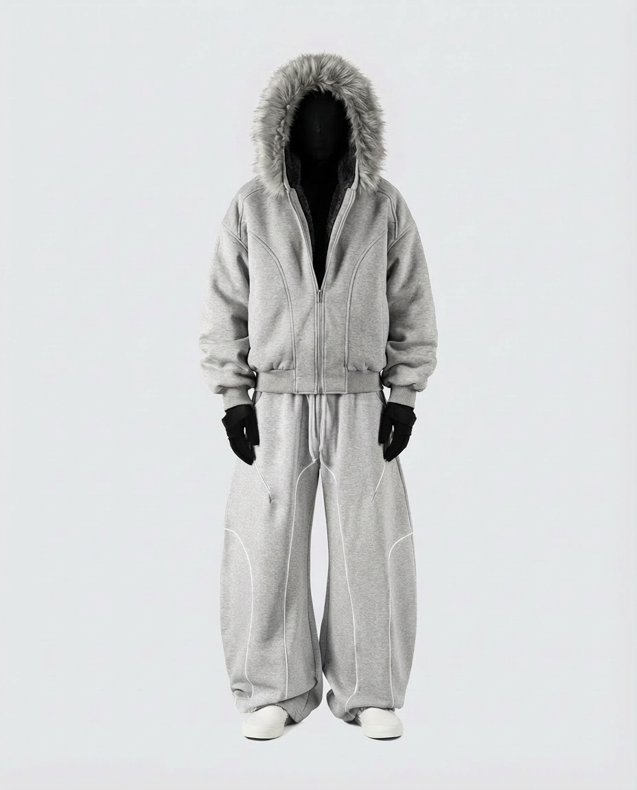 Gray Faux Fur-Lined Hooded Jacket