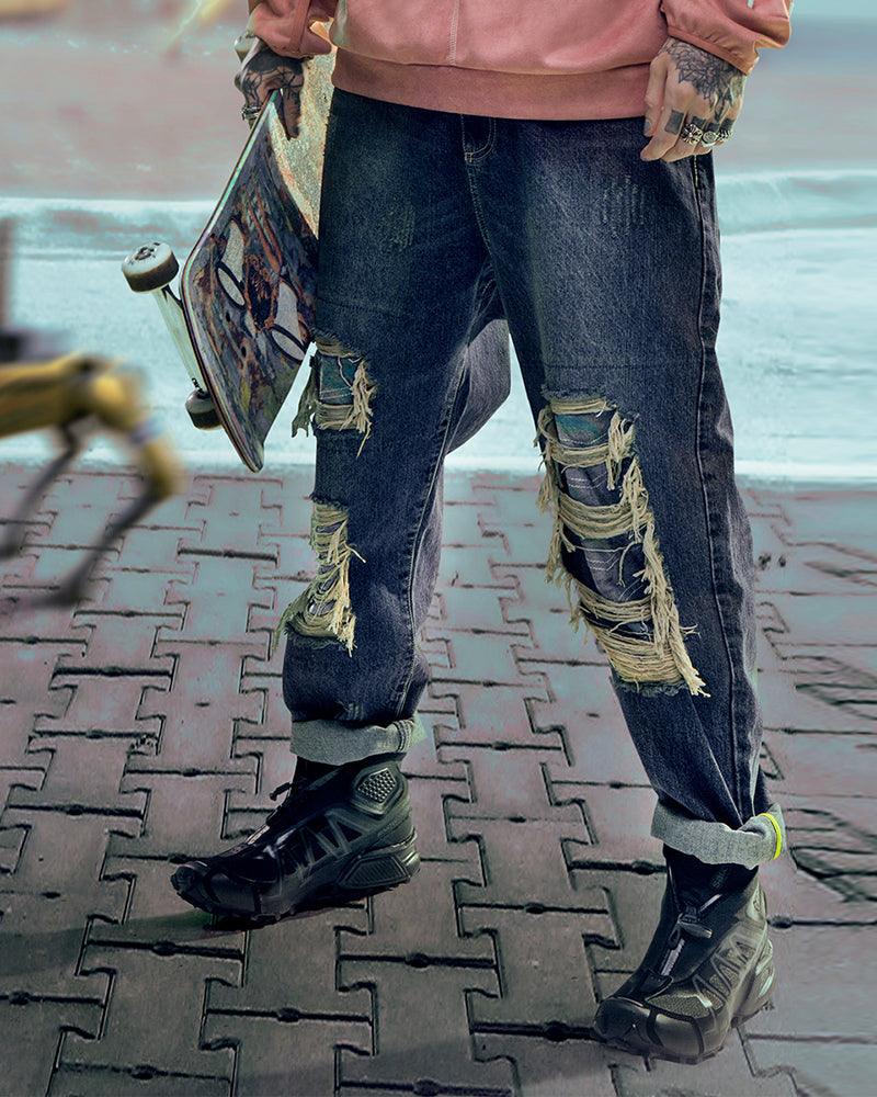 Cyberpunk Laser Destroyed Unisex Y2K Jeans