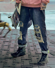 Cyberpunk Laser Destroyed Unisex Y2K Jeans