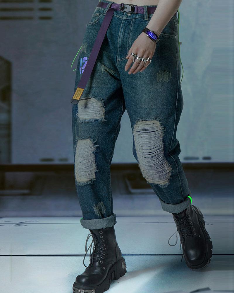 Cyberpunk Laser Destroyed Unisex Y2K Jeans