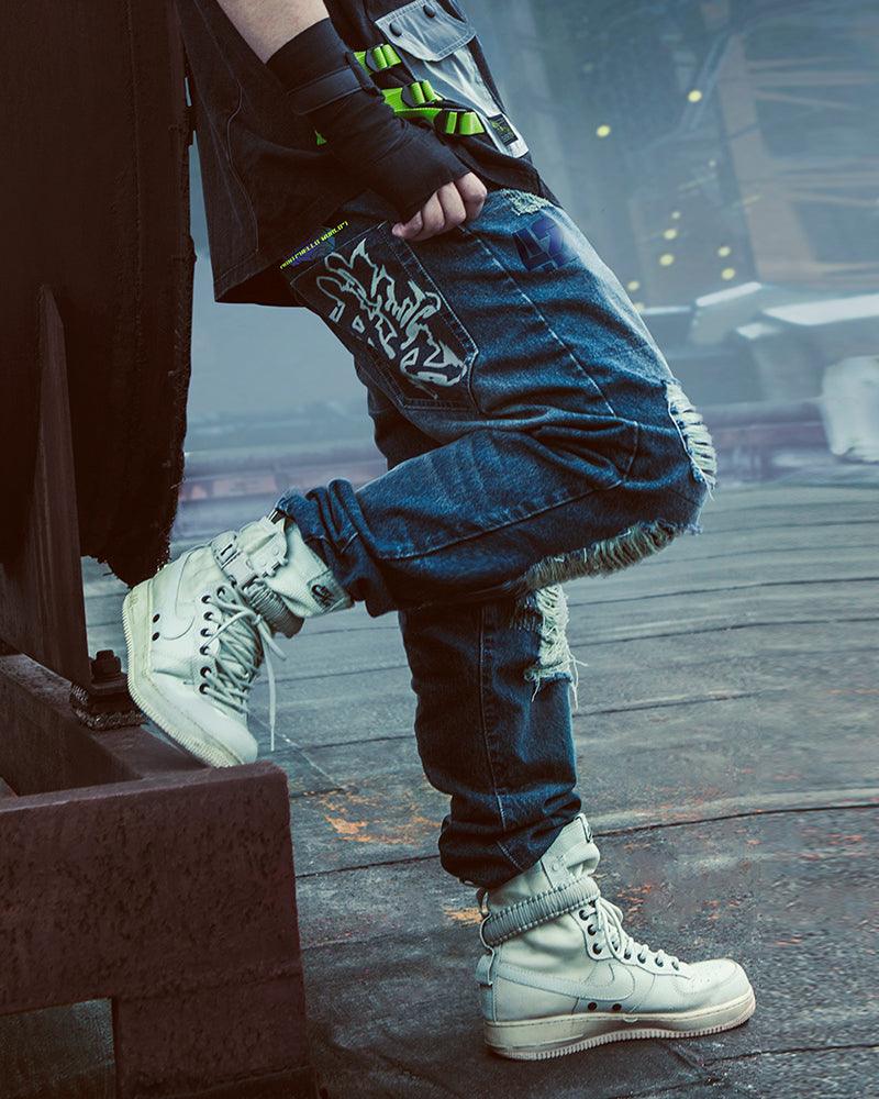 Cyberpunk Laser Destroyed Unisex Y2K Jeans