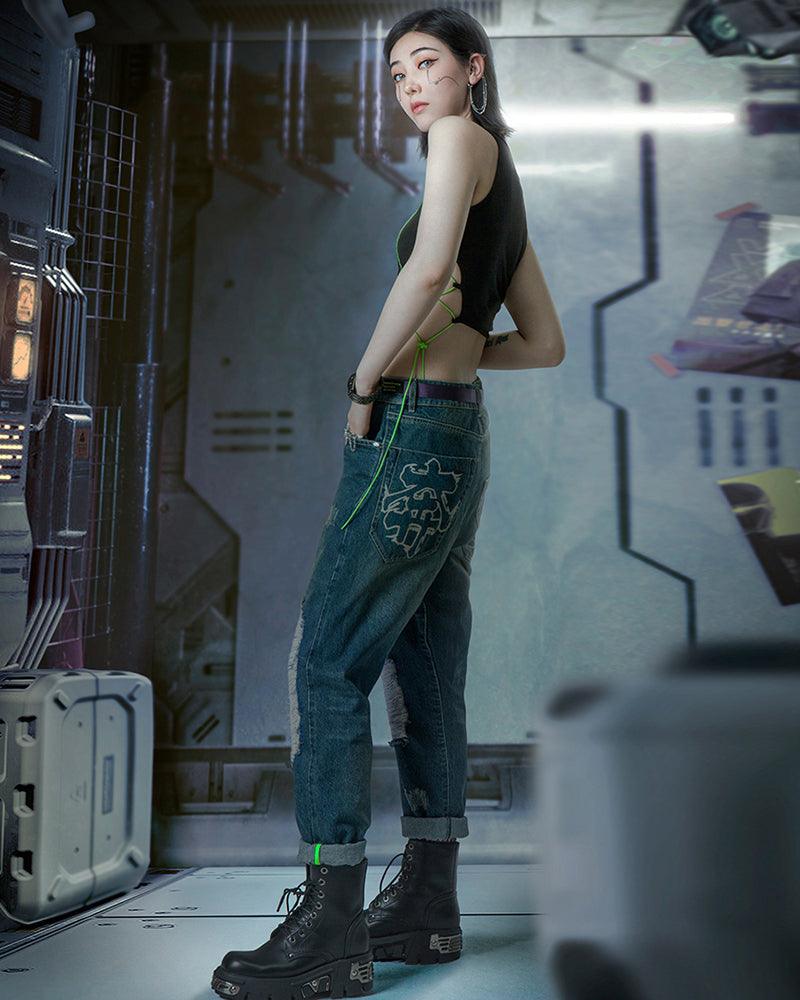 Cyberpunk Laser Destroyed Unisex Y2K Jeans