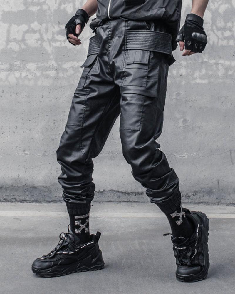 Ro Style Brush Wax Coating Black Cargo Pants