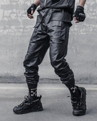 Ro Style Brush Wax Coating Black Cargo Pants
