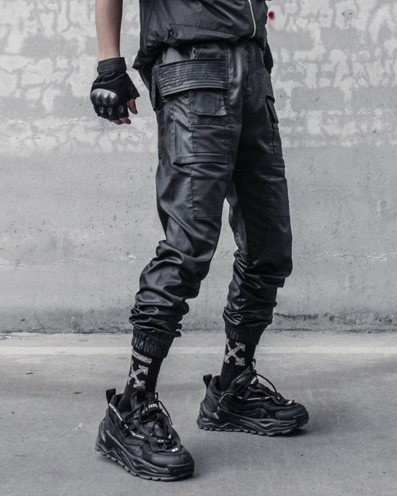 Ro Style Brush Wax Coating Black Cargo Pants