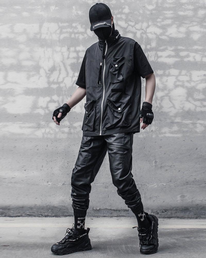 Ro Style Brush Wax Coating Black Cargo Pants