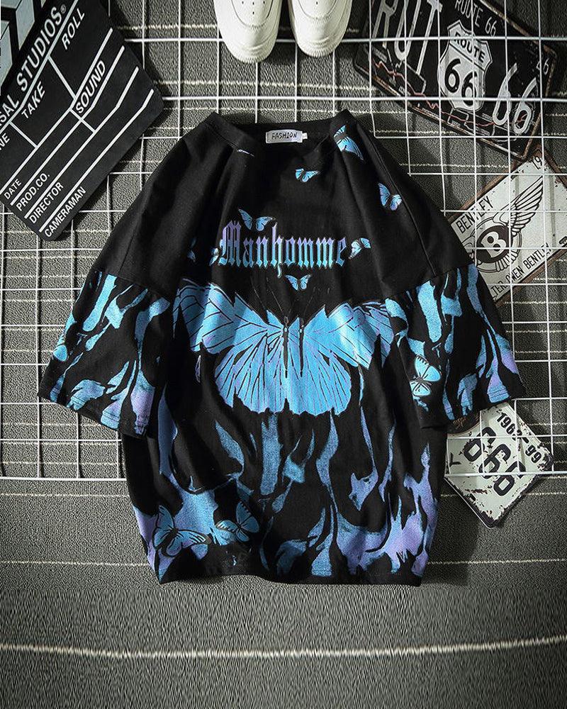 Blue Butterfly Streetwear T-Shirt