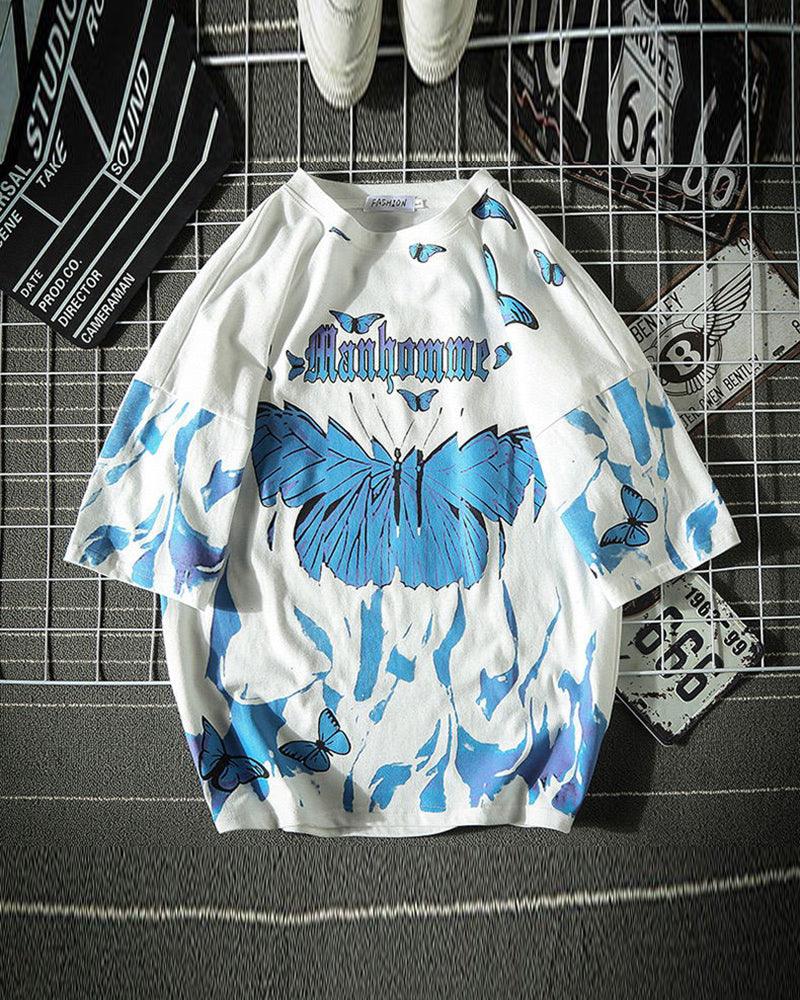 Blue Butterfly Streetwear T-Shirt