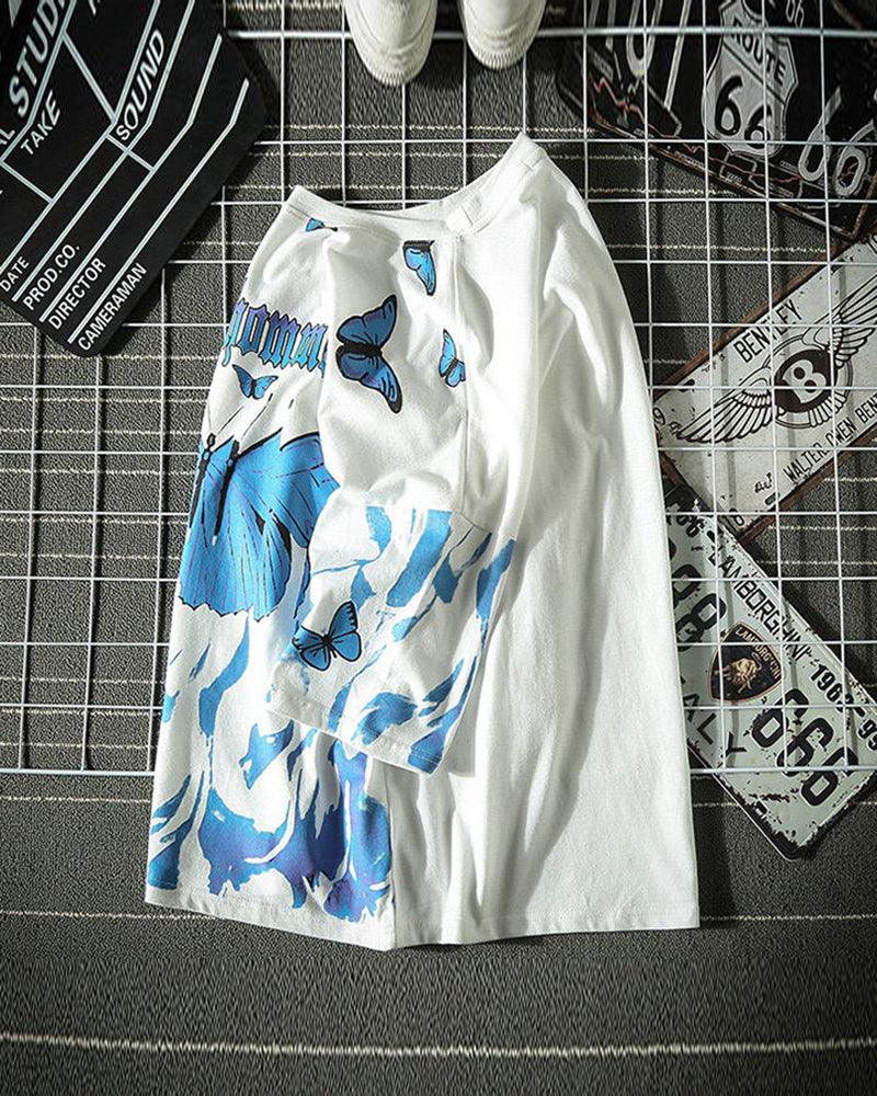 Blue Butterfly Streetwear T-Shirt