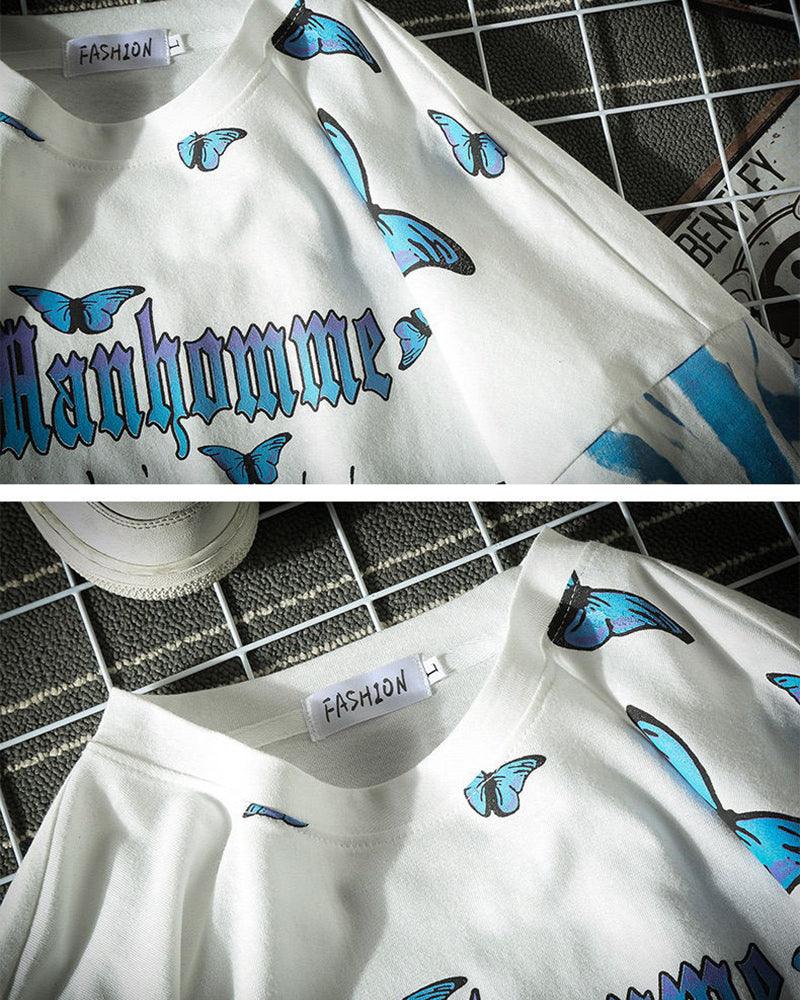 Blue Butterfly Streetwear T-Shirt