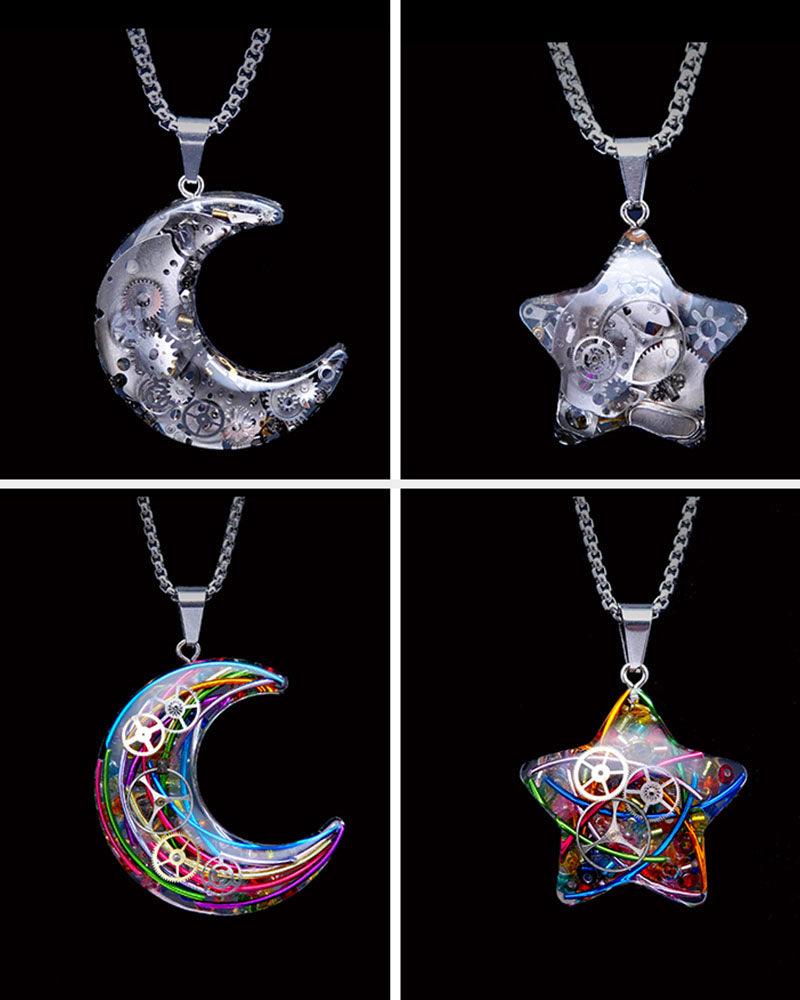 Moon Star Couple Cyberpunk Mechanical Necklace