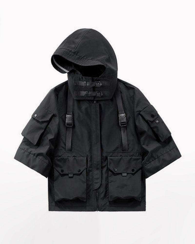 Futuristic Short Sleeve Hooded Jacket