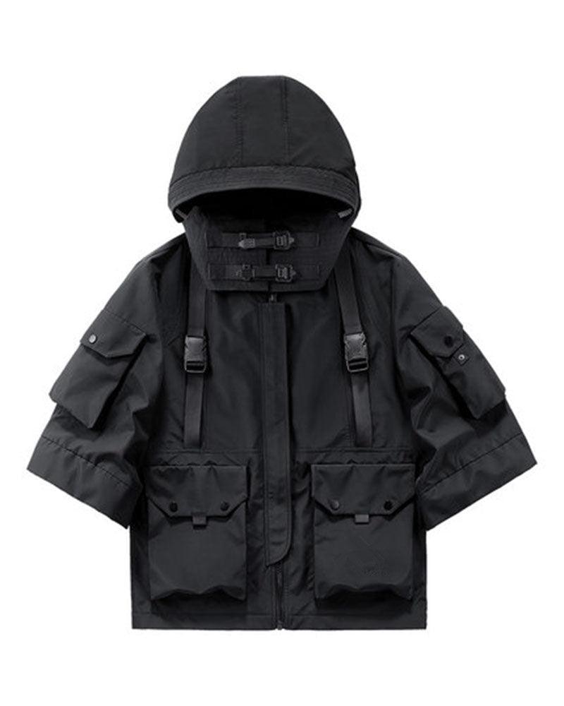 Futuristic Short Sleeve Hooded Jacket