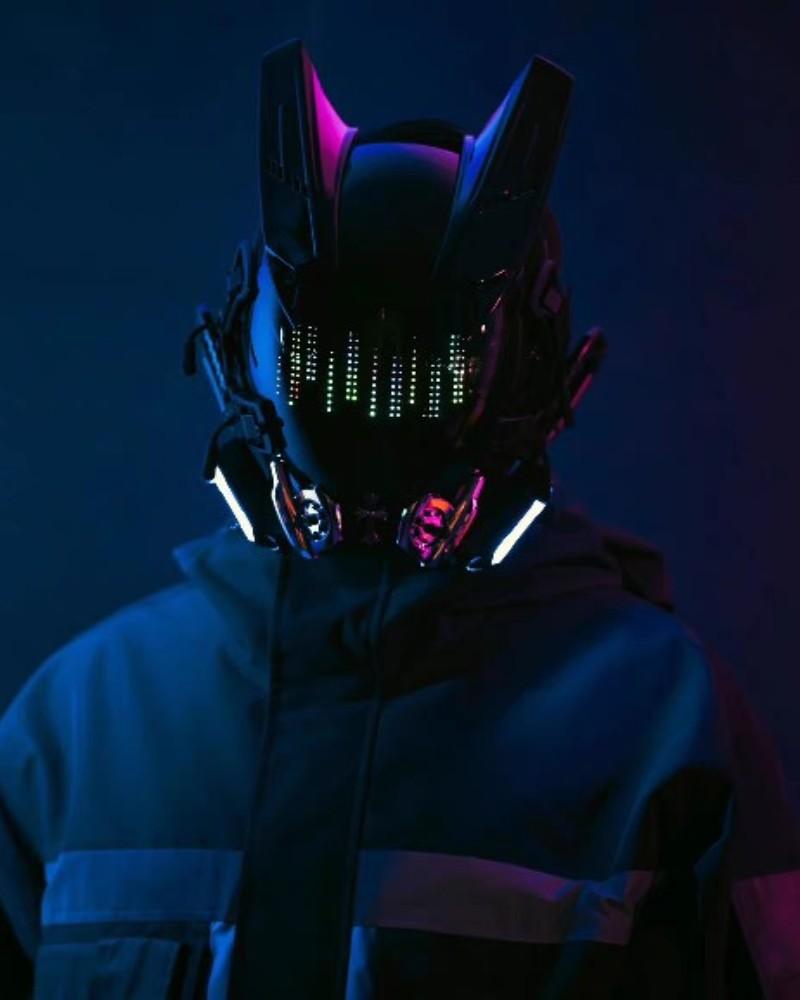 Over the Rainbow Rhythm Cyberpunk Helmet Mask ( Customizable Text And Image Available)