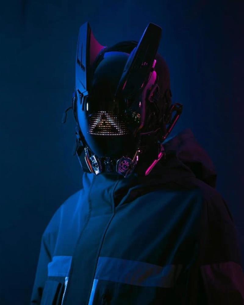Over the Rainbow Rhythm Cyberpunk Helmet Mask ( Customizable Text And Image Available)