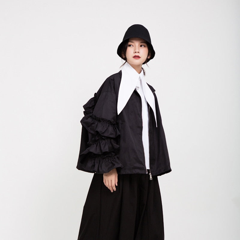 Ana Ruffle Jacket Black Ruffle Jacket Women's – Rabock