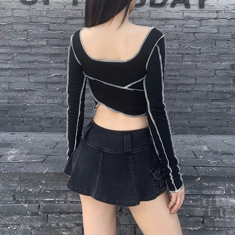 Street Goth Patchwork Crop Top