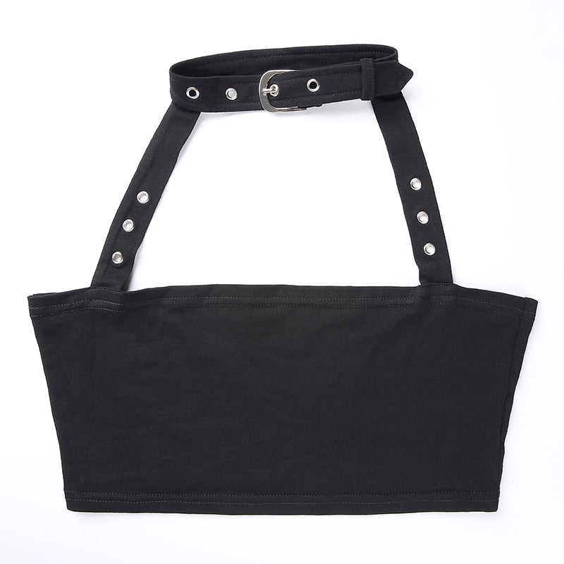 Black Belted Crop Top