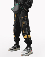 Streetwear Ribbon Patchwork Black Cargo Pants