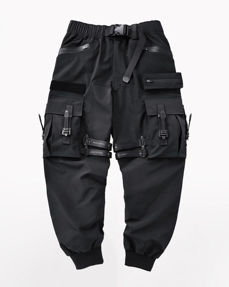 Functional Ribbon Pocket Black Cargo Pants