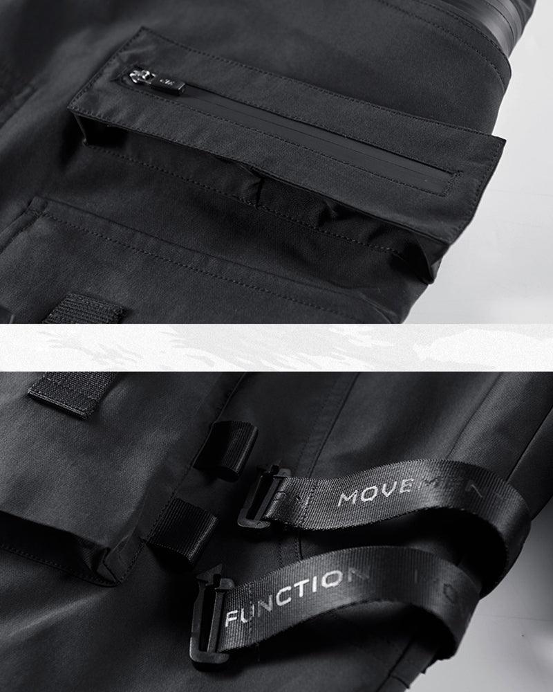 Functional Ribbon Pocket Black Cargo Pants