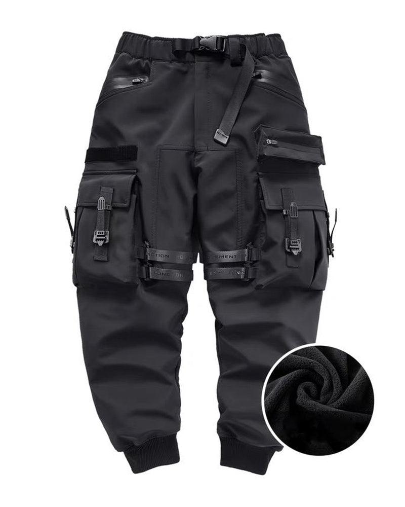 Functional Ribbon Pocket Black Cargo Pants