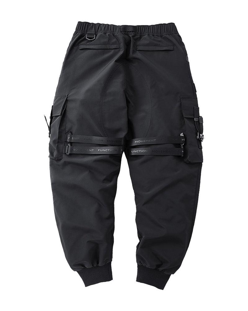 Functional Ribbon Pocket Black Cargo Pants