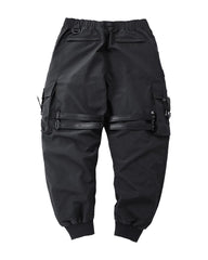 Functional Ribbon Pocket Black Cargo Pants