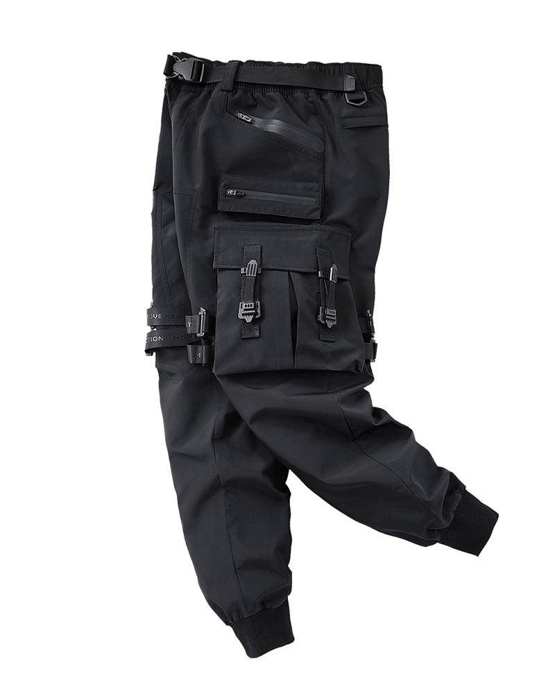 Functional Ribbon Pocket Black Cargo Pants