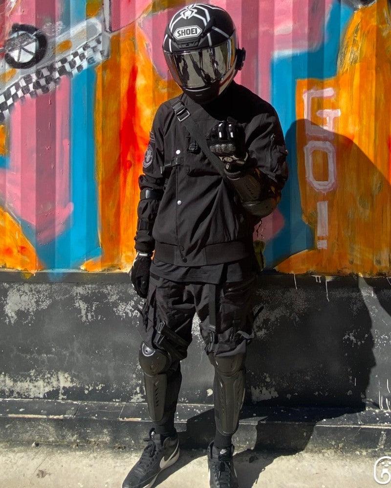 Functional Ribbon Pocket Black Cargo Pants