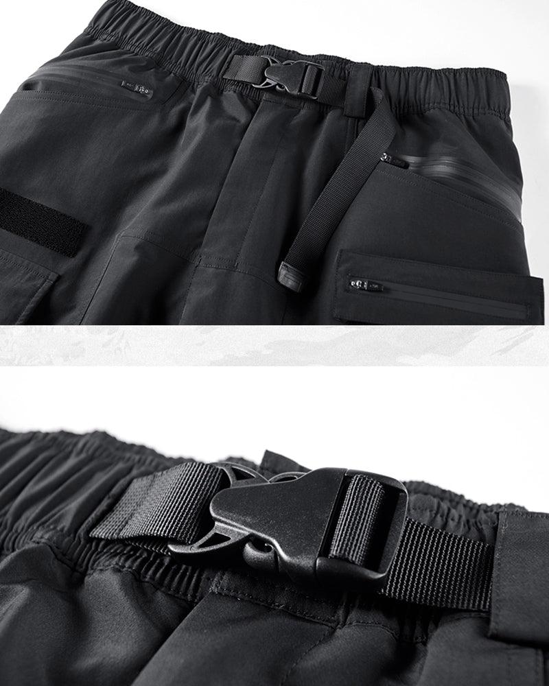 Functional Ribbon Pocket Black Cargo Pants
