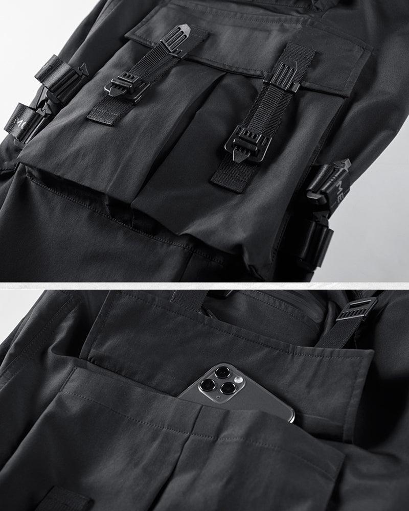 Functional Ribbon Pocket Black Cargo Pants