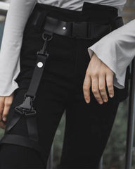 Black Women Buckle Cargo Punk Pants