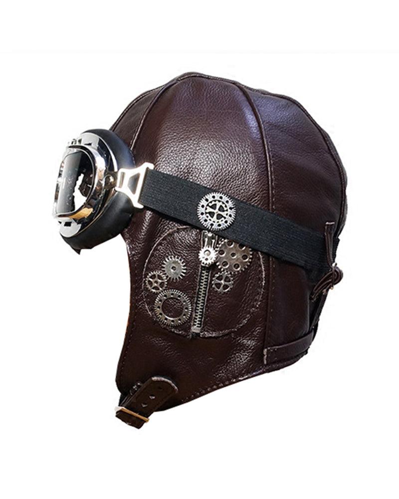 Steampunk Leather Aviator Hat And Goggles