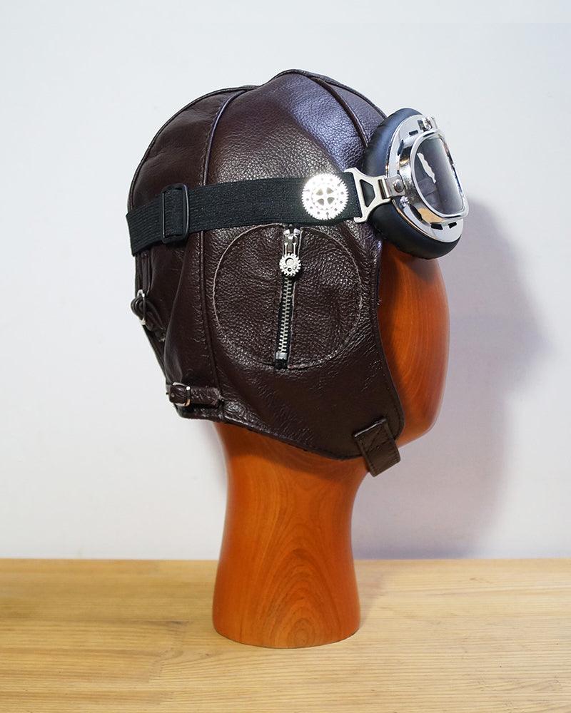 Steampunk Leather Aviator Hat And Goggles