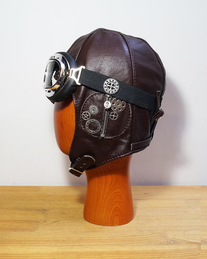 Steampunk Leather Aviator Hat And Goggles