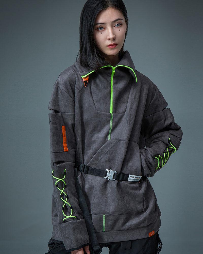 Cyberpunk Outfits Suede Turtleneck Unisex Hoodie